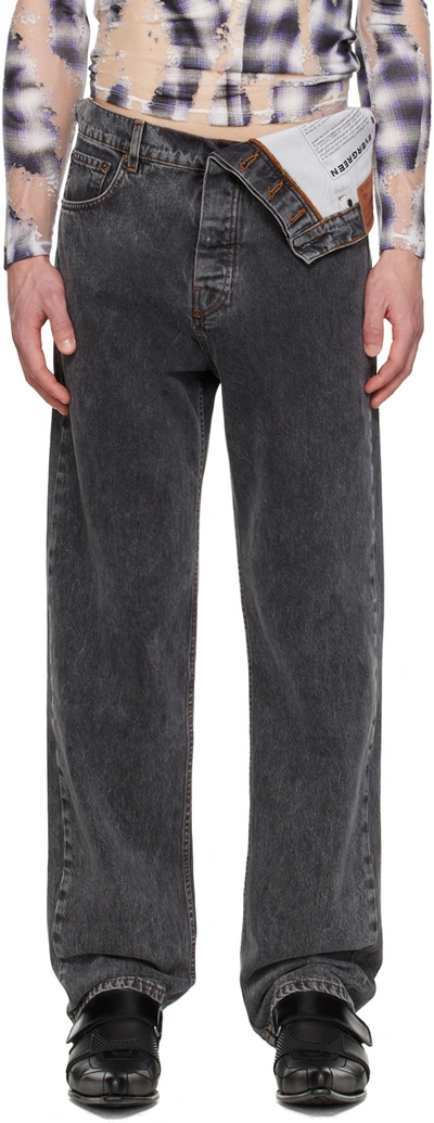 Y/project Gray Asymmetric Waist Jeans In Evergreen Black