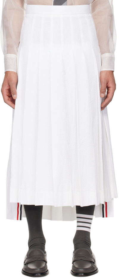 Thom Browne White Pleated Midi Skirt In 100 White