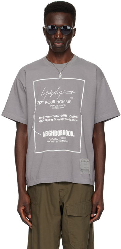 Yohji Yamamoto X Neighborhood Logo印花棉t恤 In Grey