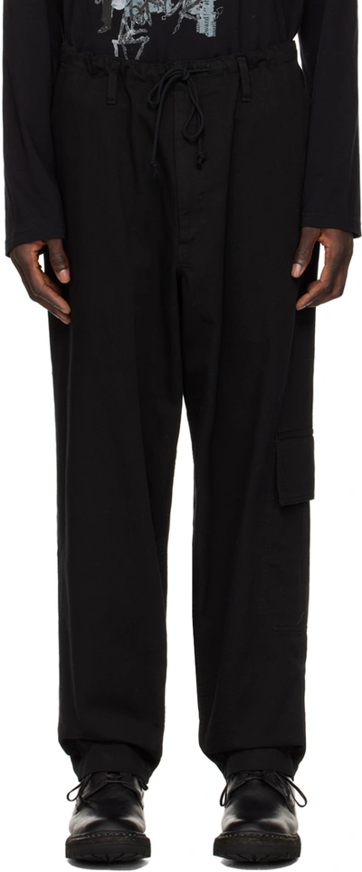 Yohji Yamamoto Black Bellows Pocket Cargo Trousers In 3 Black