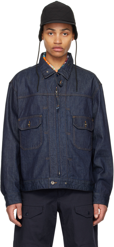 Engineered Garments Indigo Zip Denim Jacket In Blue