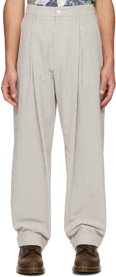 Engineered Garments Off-white & Navy Wp Trousers In Sd029 Navy/natural C