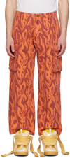 Erl Printed Flame Cargo Pants In Orange Flame