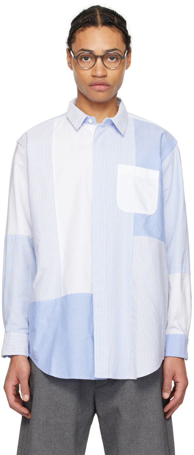 Engineered Garments White & Blue Patchwork Shirt In Zt177 White Cotton O