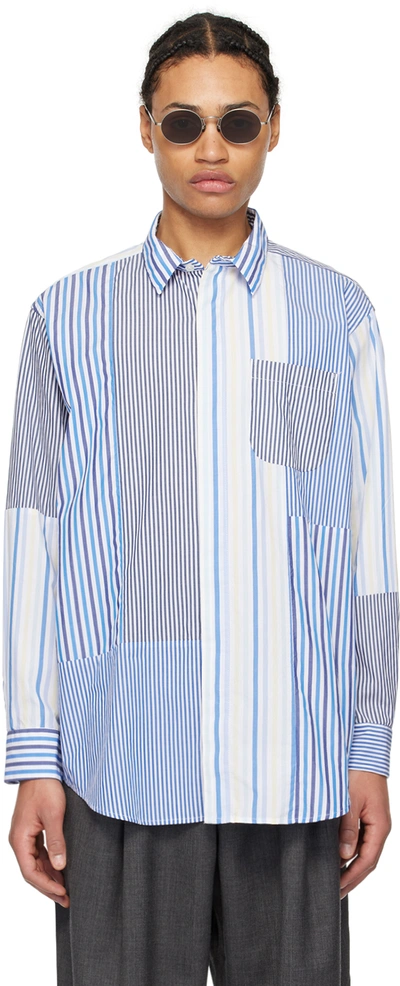 Engineered Garments Blue & White Patchwork Shirt In Zt175 Navy Candy Str