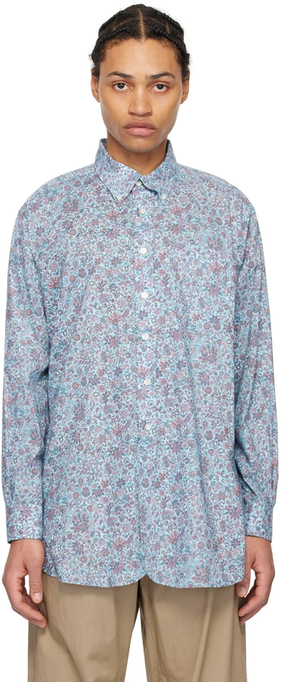 Engineered Garments Blue Floral Shirt In Rk279 A - Lt.blue Co