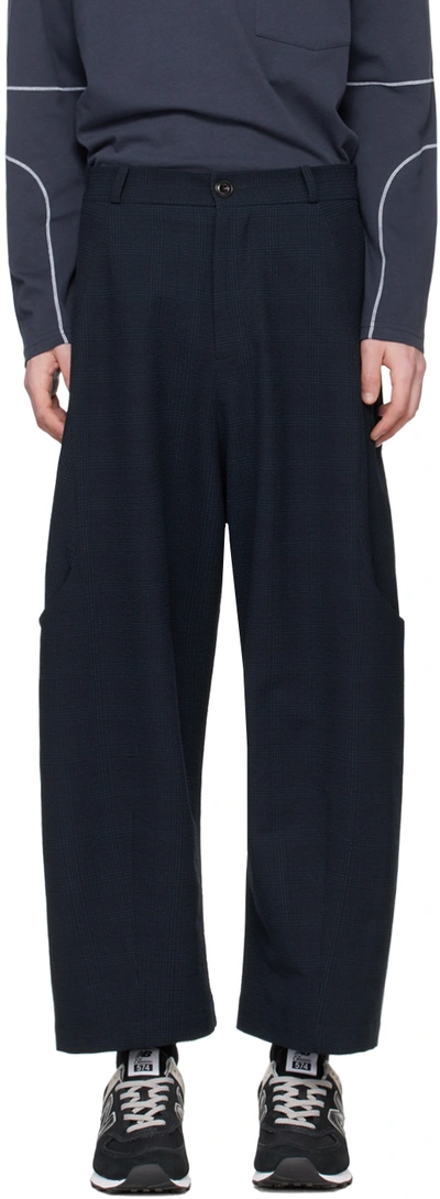 Sage Nation Navy Malay Cargo Trousers In Navy&black Check
