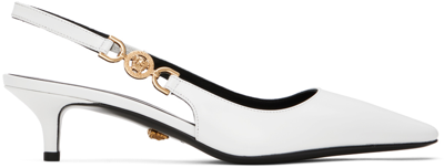 Versace White 'la Medusa' Heels In 1w00v-optical White-