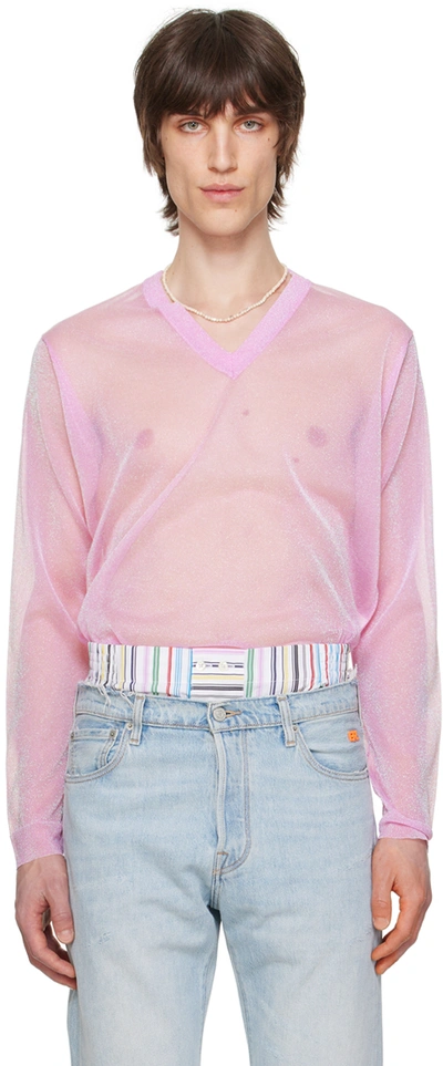 Erl Pink V-neck Long Sleeve T-shirt