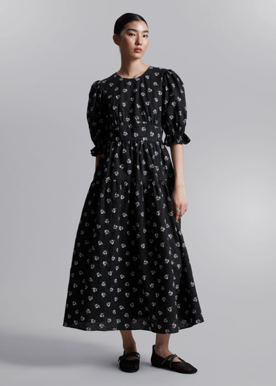 Other Stories Puff-sleeve Midi Dress In Black