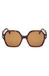 Tom Ford Romy 56mm Polarized Geometric Sunglasses In Shiny Dark Havana / Brown