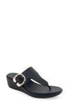 Aerosoles Izola Womens Metallic Thong Wedge Sandals In Black Pu