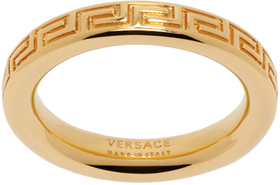 Versace Gold Engraved Greek Key Ring In 3j000 Gold