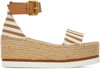 See By Chloé Glyn Striped Canvas Espadrille Wedge Sandals In 221-tan