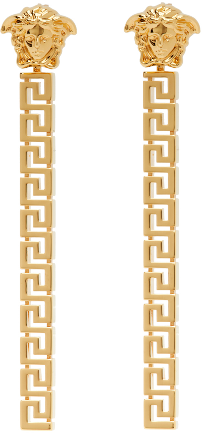 Versace Gold 'la Medusa Greca' Drop Earrings In 3j000- Gold