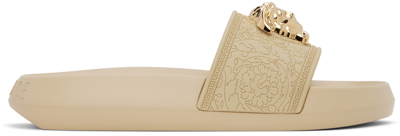 Versace Beige Palazzo Slides In Gold