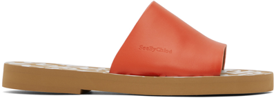 See By Chloé Orange Essie Slide Mules In 801-dark Orange