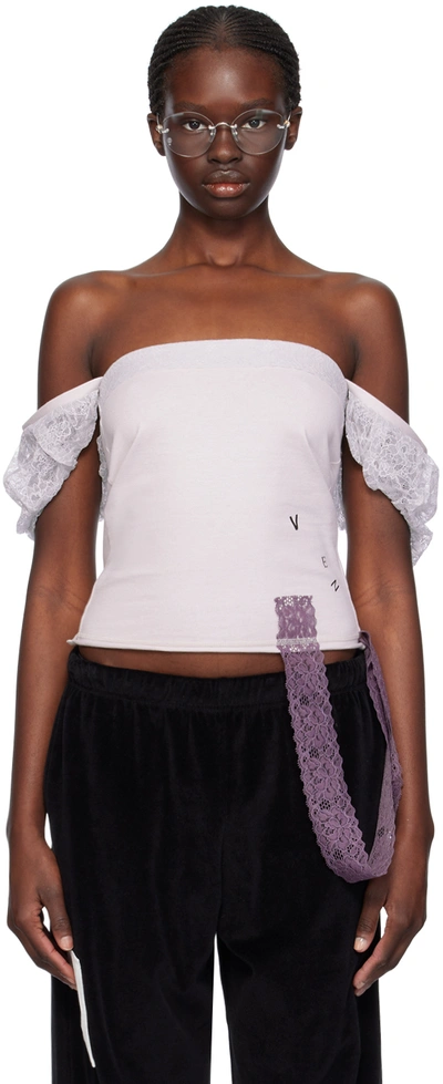 Venicew Gray Lacey Top In Pink Pigeon