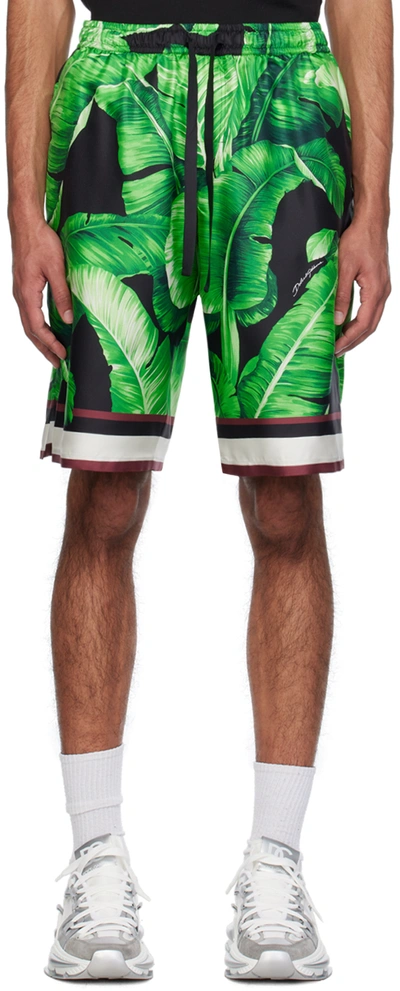 Dolce & Gabbana Leaves-print Silk Shorts In Green