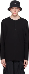 Y-3 BLACK BUTTONED LONG SLEEVE T-SHIRT