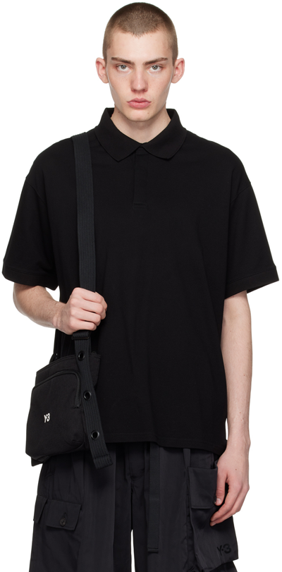 Y-3 BLACK THREE-BUTTON POLO