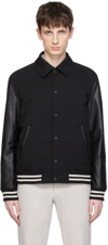 THEORY BLACK SPREAD COLLAR BOMBER JACKET