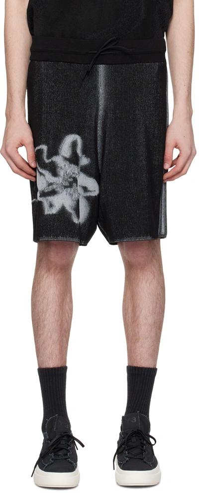 Y-3 Black Graphic Shorts In Black/white