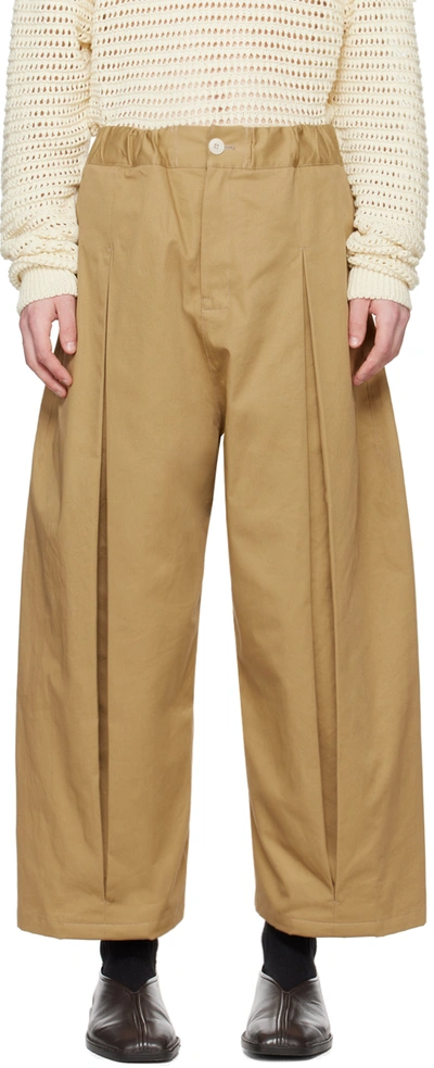 Sage Nation Tan Box Pleat Trousers In Sand