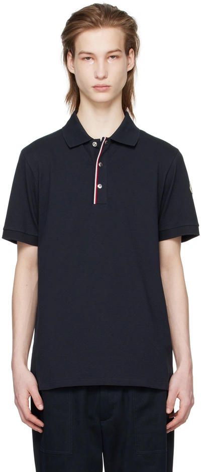 Moncler Navy Press-stud Polo In Dark Navy 77x