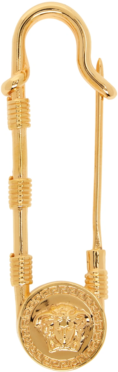 Versace Gold Safety Pin Brooch In 3j000- Gold