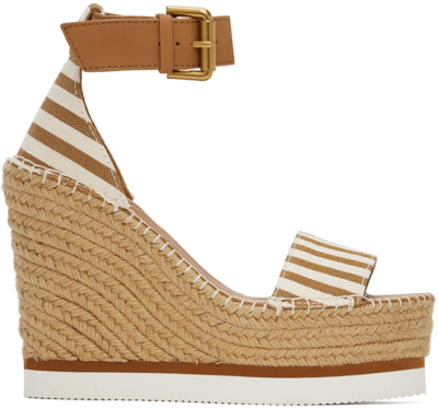 See By Chloé Tan & White Glyn Espadrille Heeled Sandals In 221-tan