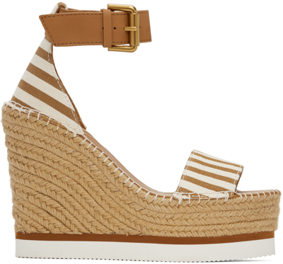 SEE BY CHLOÉ TAN & WHITE GLYN ESPADRILLE HEELED SANDALS