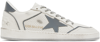 Golden Goose Ball Star Sneakers In Vintage Effect Leather With Olive Green Leather Star And Crocodil In 80185 White/silver