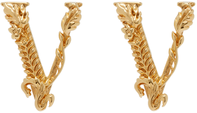 Versace Gold Virtus Stud Earrings In Golden