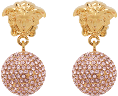 Versace Gold & Pink Medusa Crystal Ball Earrings In 4j110-gold-rose