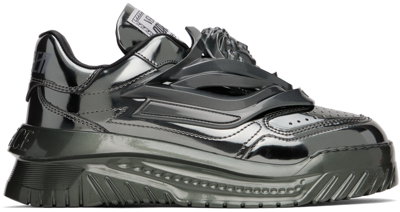 Versace Odissea Leather Low-top Sneakers In Gunmetal