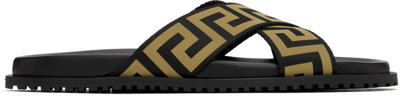 Versace ブラック＆ゴールド グレカ サンダル In 2b150-black+gold