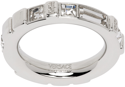 Versace Silver Metal Ring In Palladium-crystal