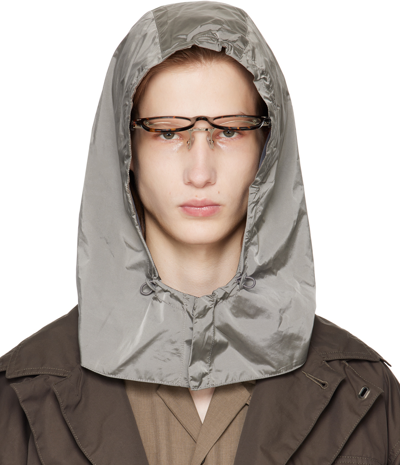 Amomento Grey Glossy Nylon Hood Snood In Grey