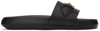 Versace La Medusa Embellished Leather Slides In Black- Gold