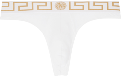 Versace White Greca Border Thong In A81h-white- Greek Go