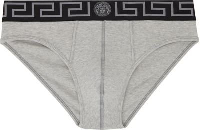 Versace Grey Greca Border Briefs In 2ef50-grey Melang