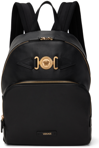 Versace Black Medusa Biggie Backpack In Black- Gold