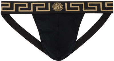 Versace Black Greca Border Jockstraps In A80g-black Gold Gree