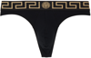 Versace Black Speedo With Greca Detail In Tech Fabric Man In A80g-black Gold Gree
