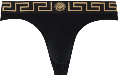 VERSACE BLACK GRECA BORDER THONG