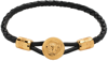 VERSACE BLACK & GOLD MEDUSA BIGGIE BRAIDED LEATHER BRACELET