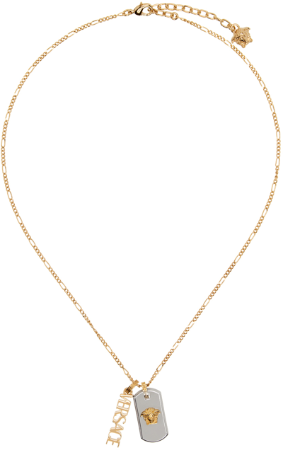Versace Gold & Silver Medusa Logo Necklace In V Gold-palladium