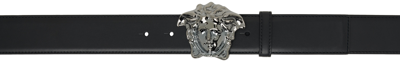 Versace La Medusa Reversible Leather Belt In Black