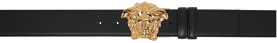 Versace Black 'la Medusa' Double Face Reversible Belt In Black- Gold